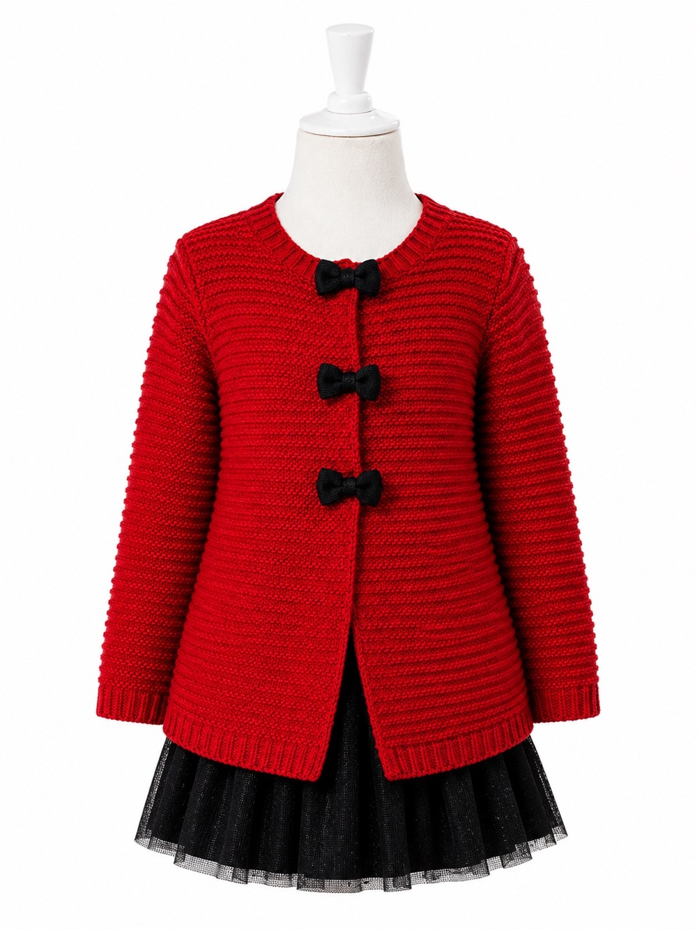Tahari Girls Red Cardigan Sweater Jacket Black Bows Size 7/8 NWOT